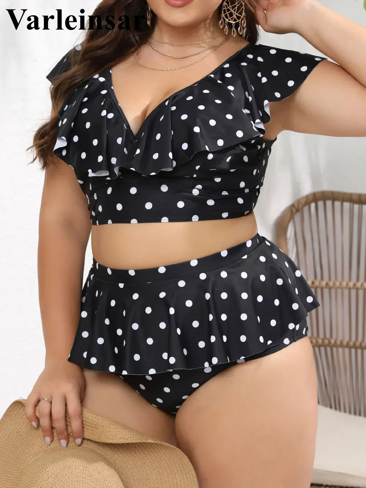 0XL 4XL Polka Dots Bikini Large Size Swimwear