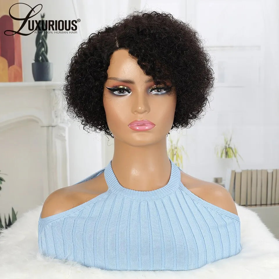 Brazilian Curly Human Hair Wigs With Bang Short