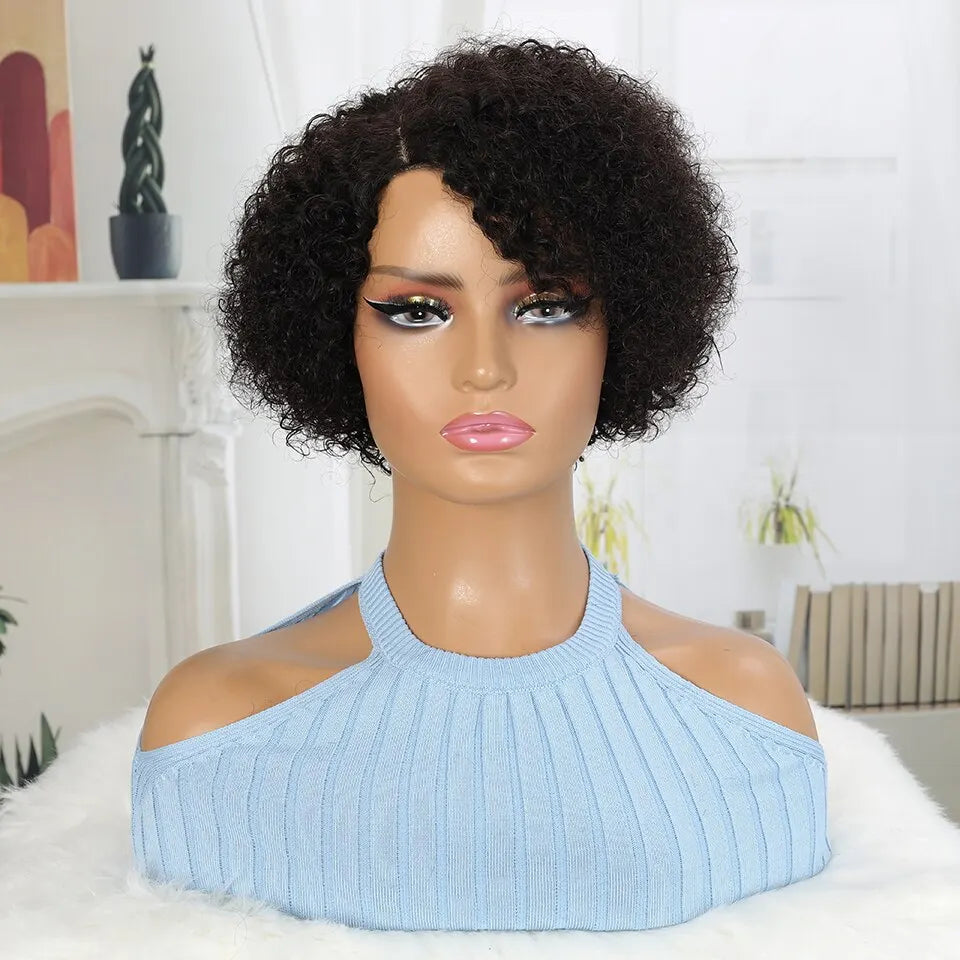 Brazilian Curly Human Hair Wigs With Bang Short