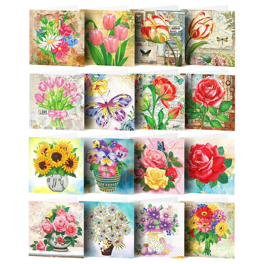 20/16/12/8pcs Christmas Cards Diamond Painting Greeting Cards 5D