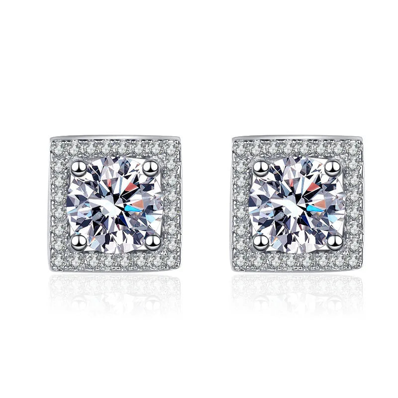 925 Sterling Silver 0.5/1 Carat Moissanite Square Earrings