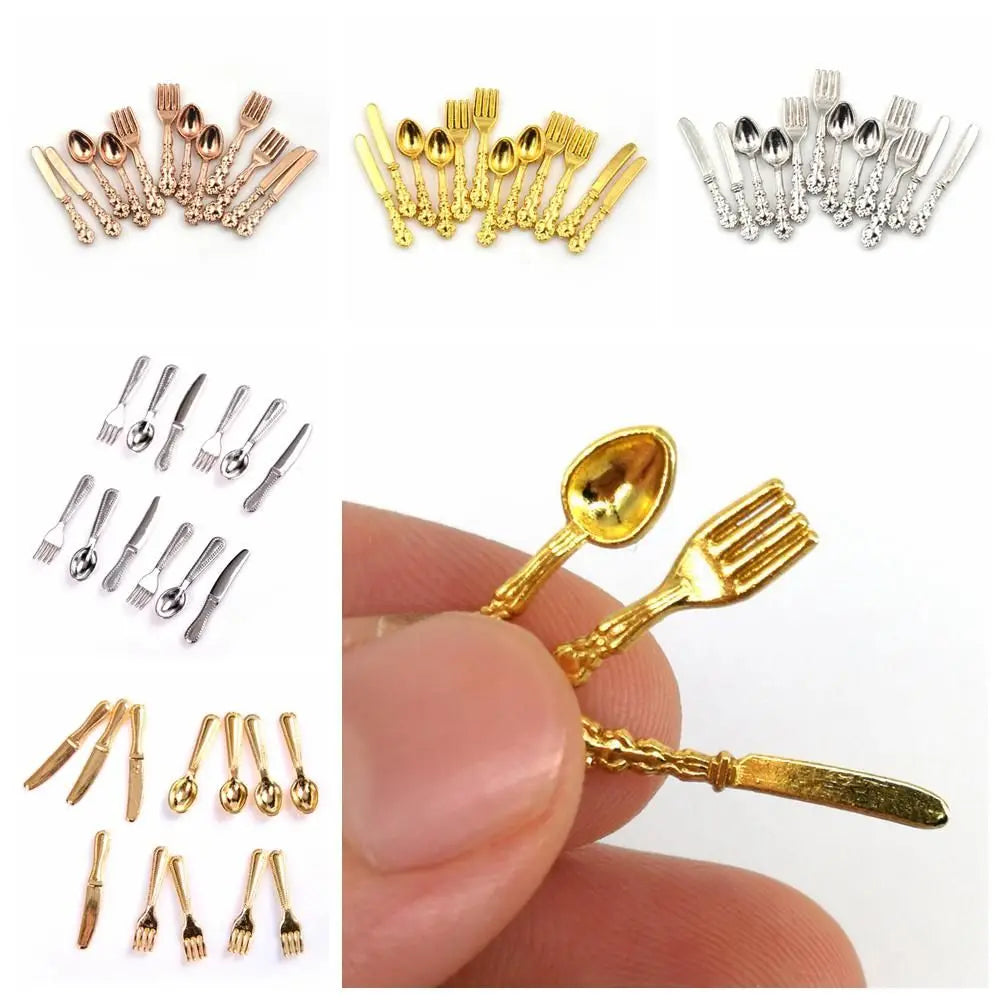 12PCS Dollhouse Furniture Gold Silver 1:12 Scale Simulation