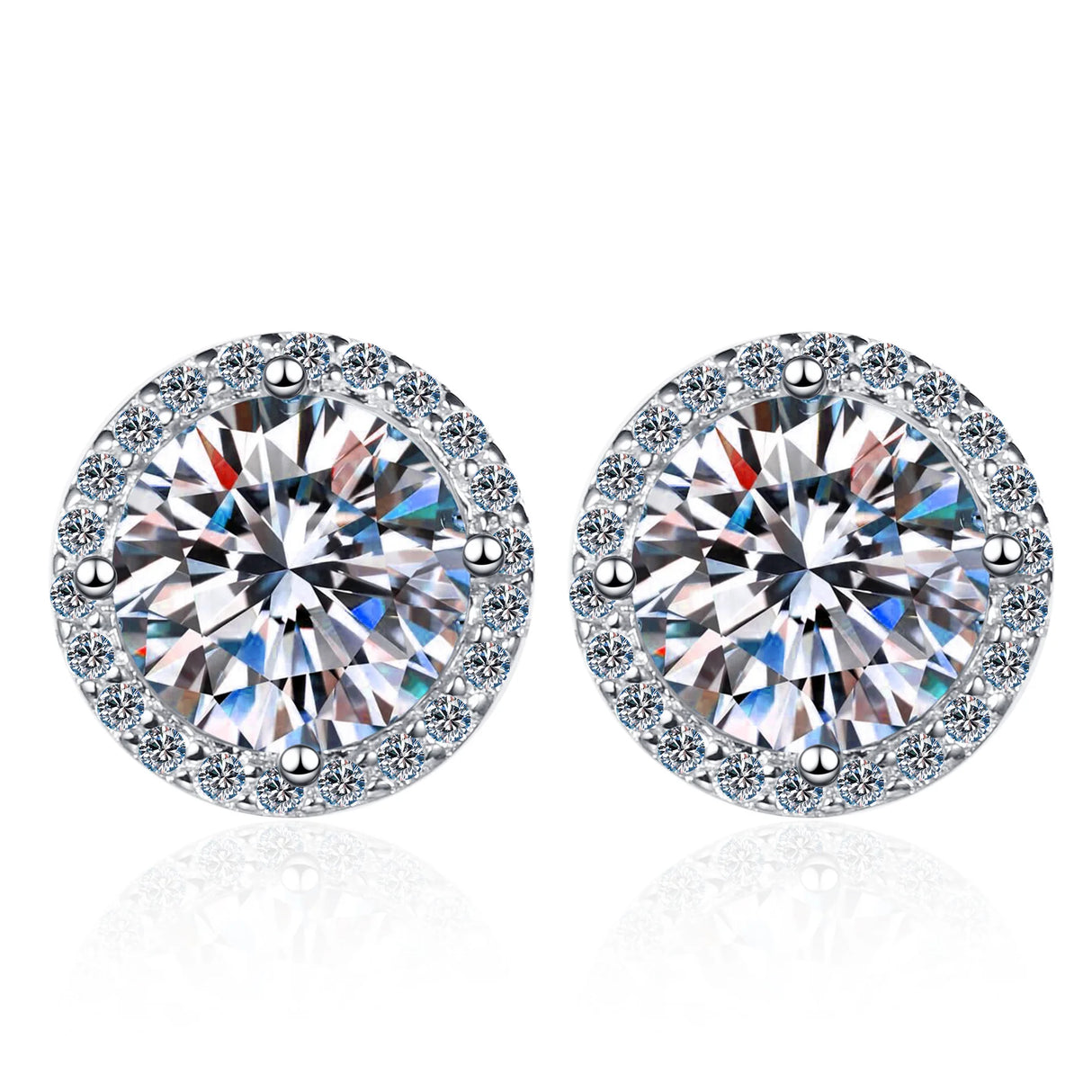 925 Sterling Silver 1 Carat Moissanite Round Earrings