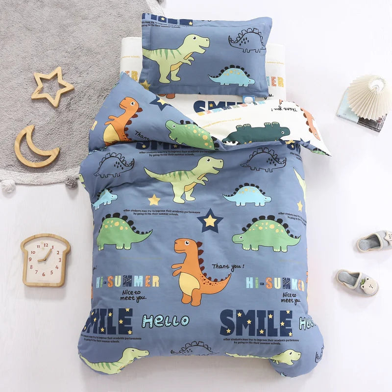 3Pcs Cartoon Cotton Crib Bed Linen Kit Baby