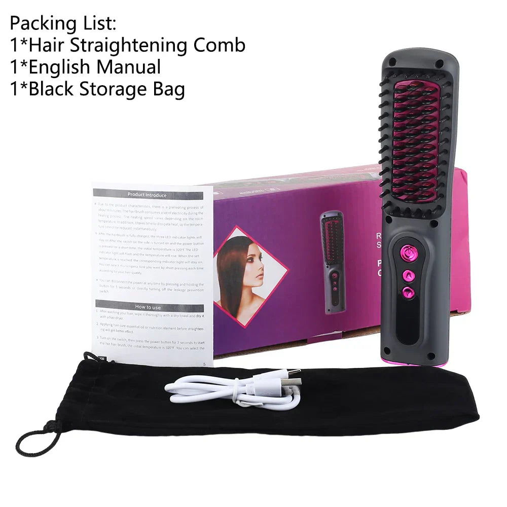 2 in 1 Hair Straightener Heating Comb USB