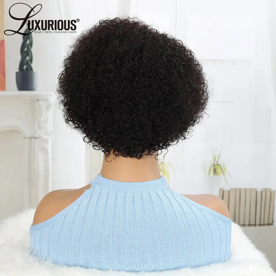 Brazilian Curly Human Hair Wigs With Bang Short