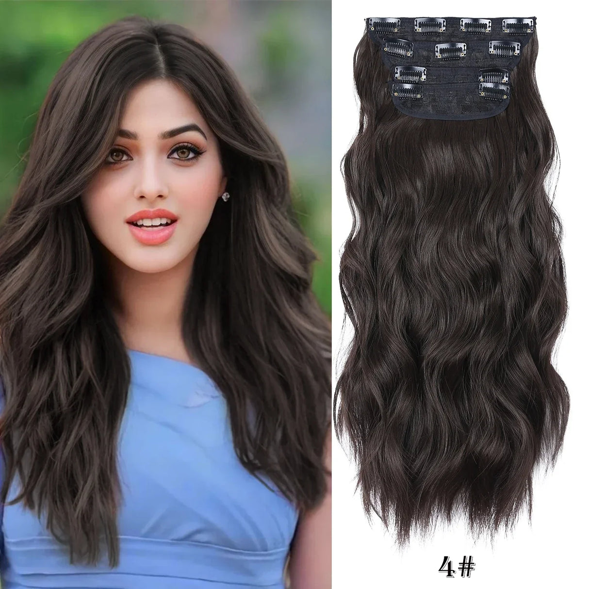 4Pcs/Set 20Inch Synthetic Hair Clip In Long Wavy