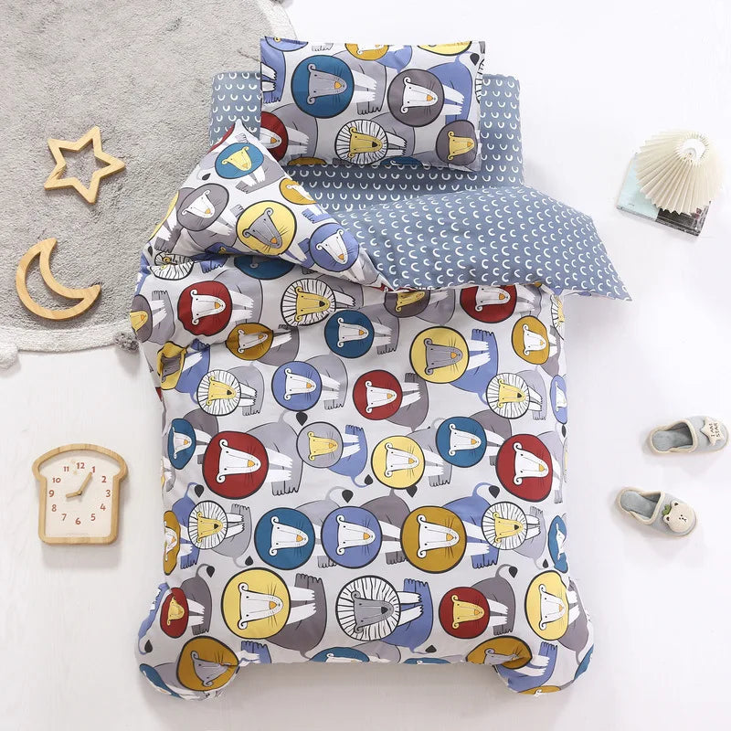 3Pcs Cartoon Cotton Crib Bed Linen Kit Baby