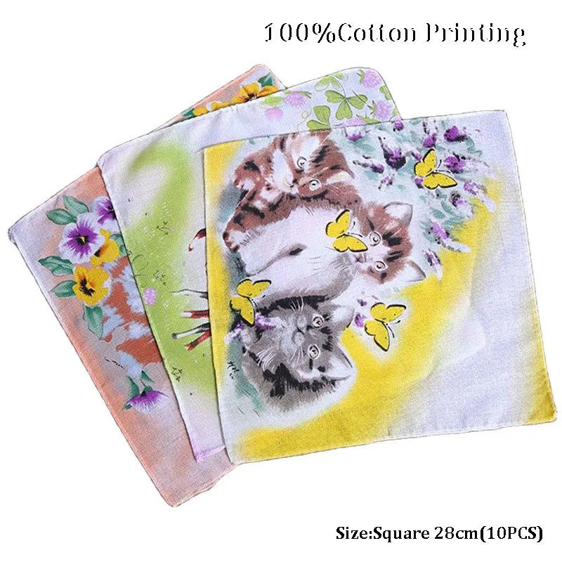 10pcs HOT lace 100%cotton animal printed Handkerchiefs baby